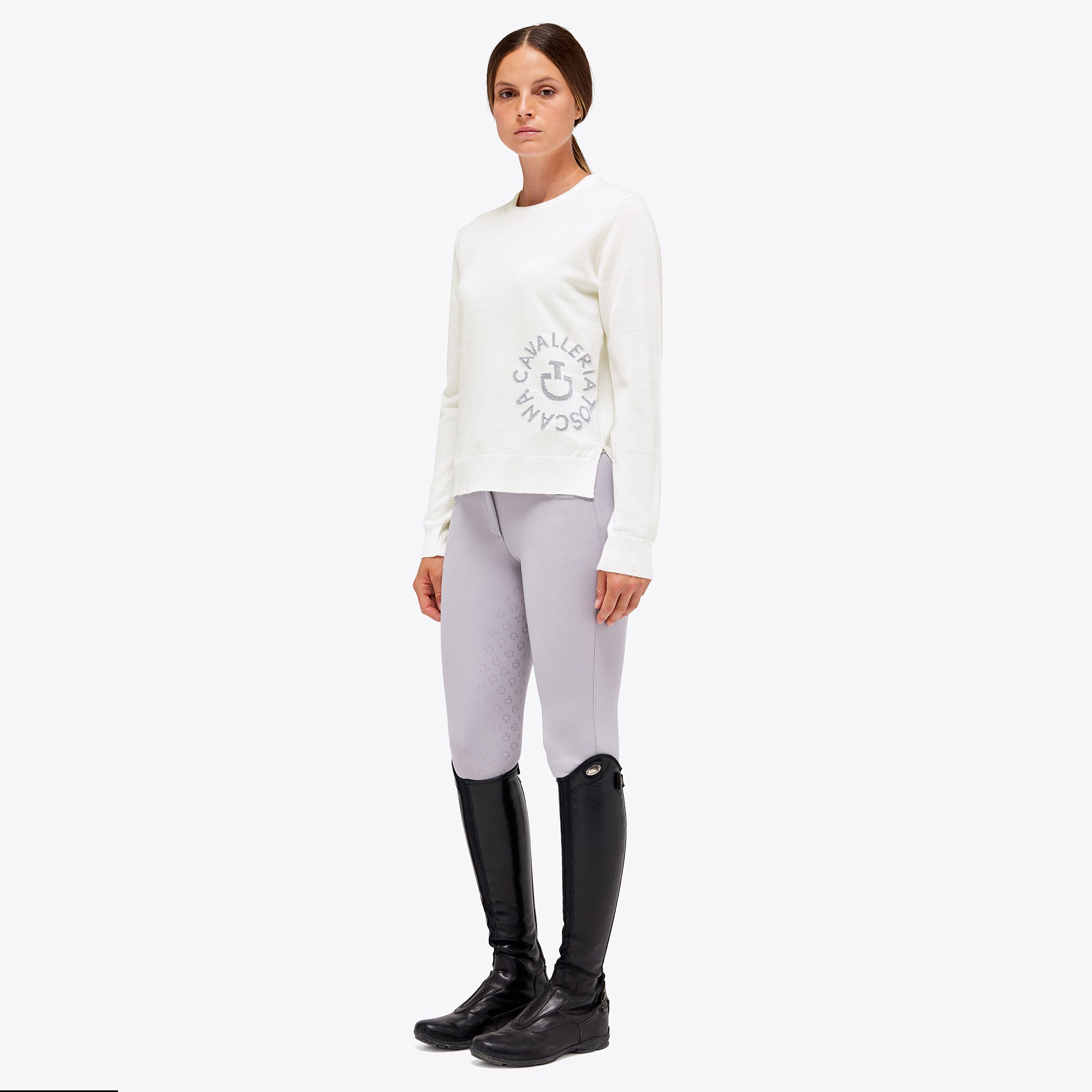 The Cavalleria Toscana Jacquard CT Orbit Marinos Blend Crew Neck Sweater - MAD121-LA040-1B00-OffWhite is a luxurious and stylish sweater made in Italy from high-quality materials. This sweater is made of a mixture of merino wool and cotton, which makes it a soft, breathable and comfortable garment.